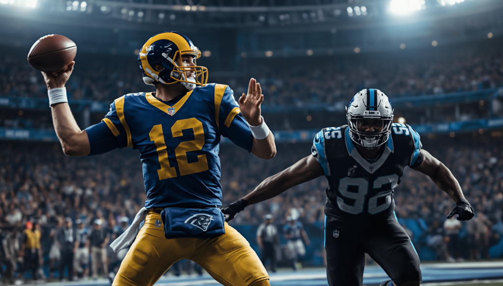 Rams quarterback under pressure against Panthers defense